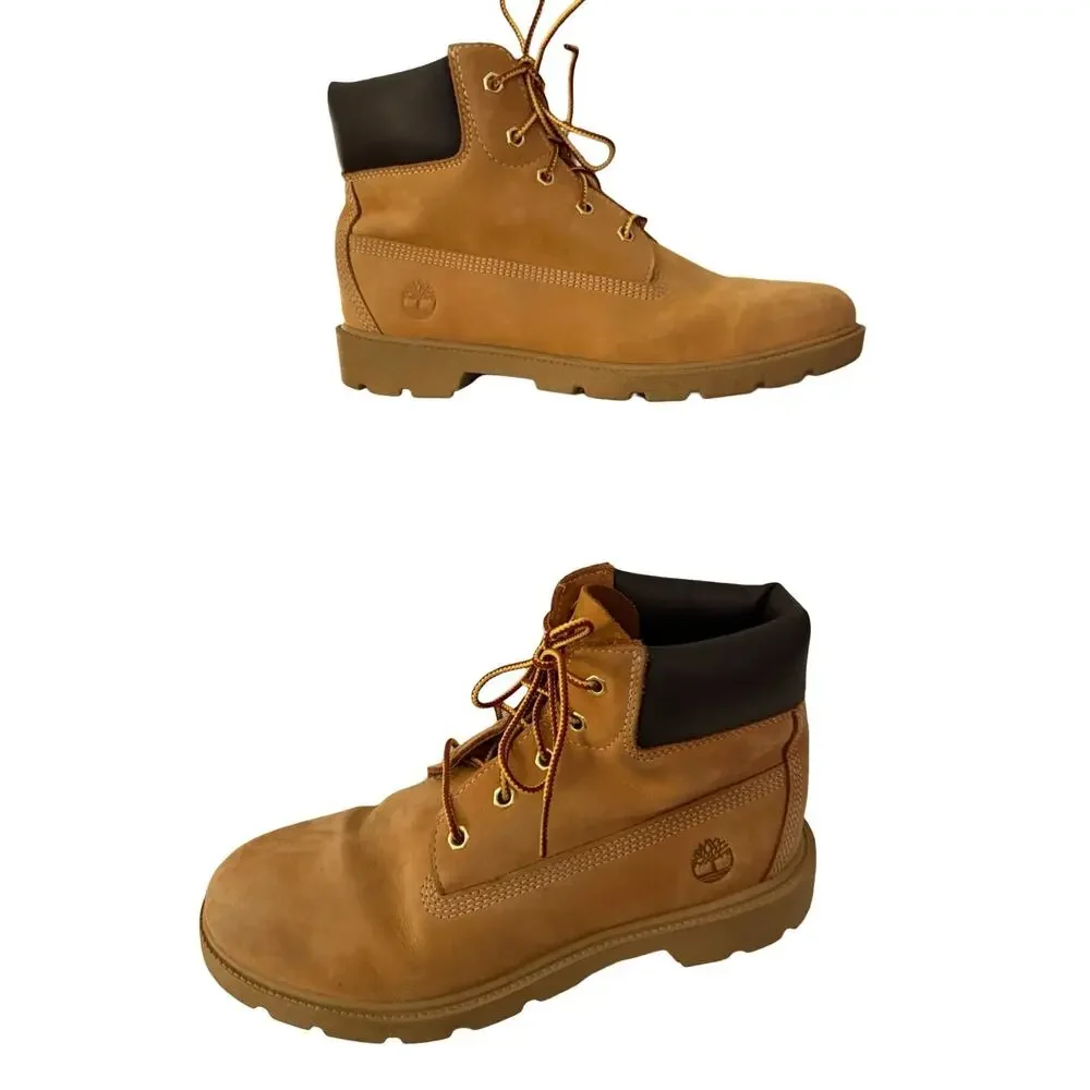 Timberland Boots Teen Boys Size 7 Wheat Tan Leather Lace Up 6 Inch Boots EUC